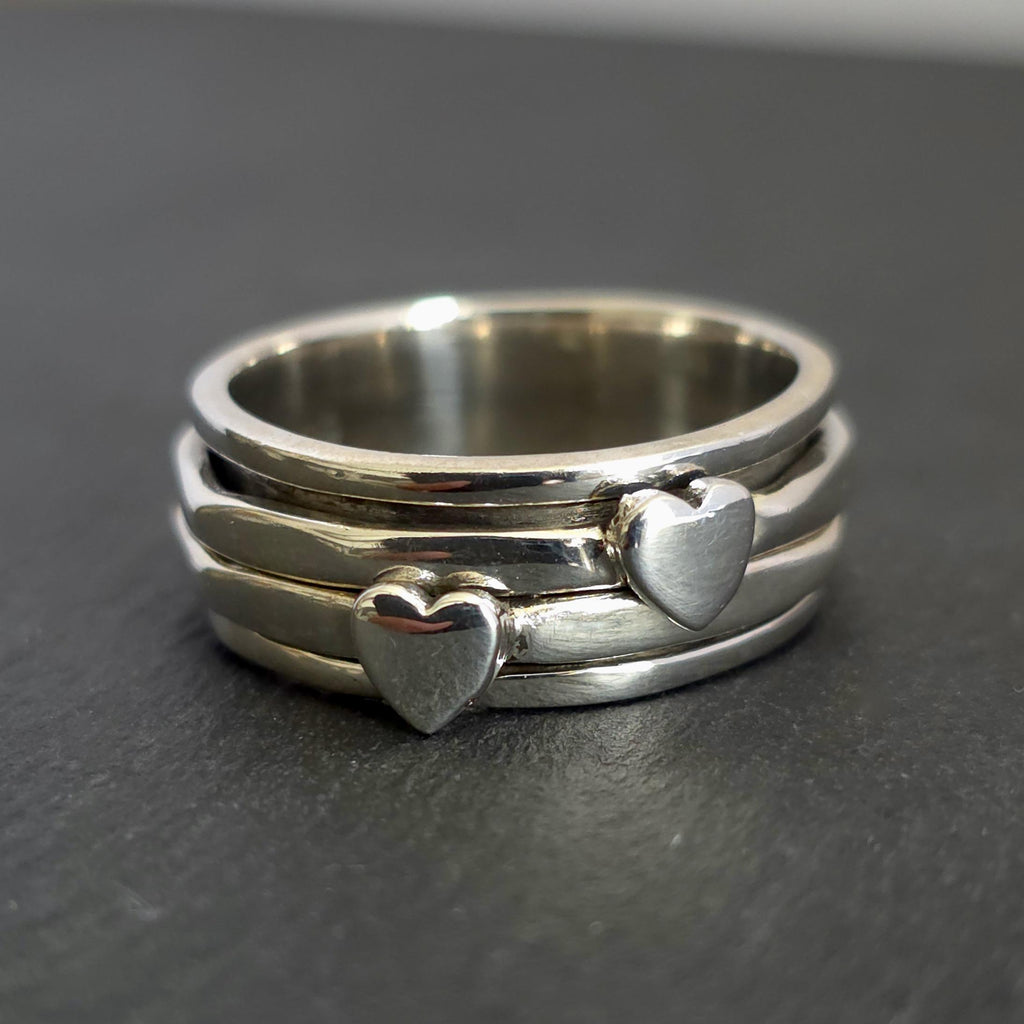 Narrow Silver Heart Spinner Ring, 925 Sterling Silver, Stress Relief Rings for Women, SP69S