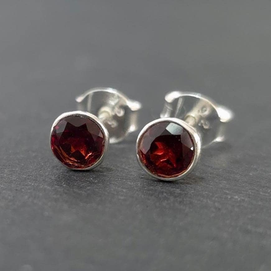 Dainty Round Cut Garnet Studs Earrings, 925 Sterling Silver, Stone Size 0.5cm - 5mm, January Birthstone, 2nd Anniversary, Mistry Gems, S5GF