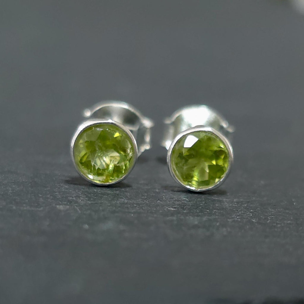 Dainty Round Peridot Stud Earrings, 925 Sterling Silver, Stone Size 0.5cm - 5mm, August Birthstone, 16th Anniversary Gift, Mistry Gems, S5PF