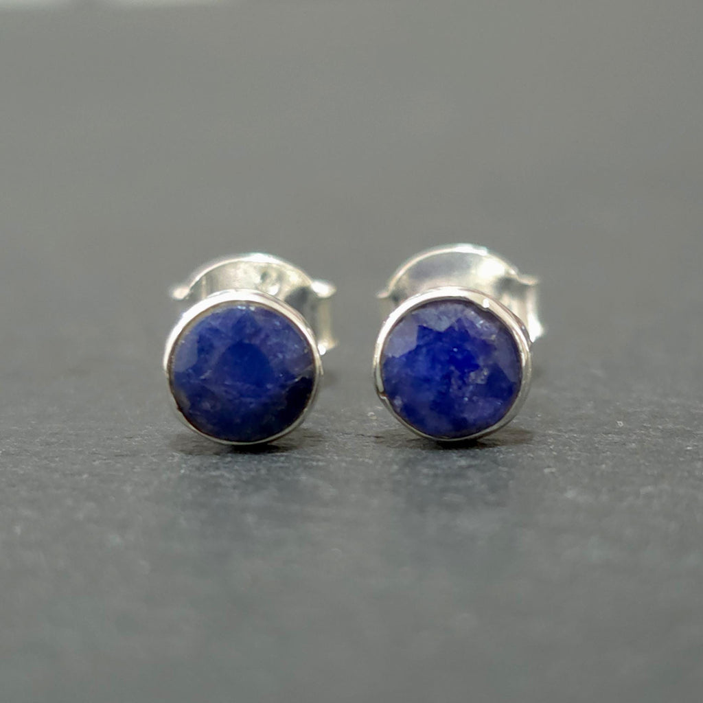 Dainty Round Sapphire Stud Earrings, 925 Sterling Silver, Stone Size 0.5cm - 5mm, September Birthstone, 5th Anniversary, Mistry Gems, S5S