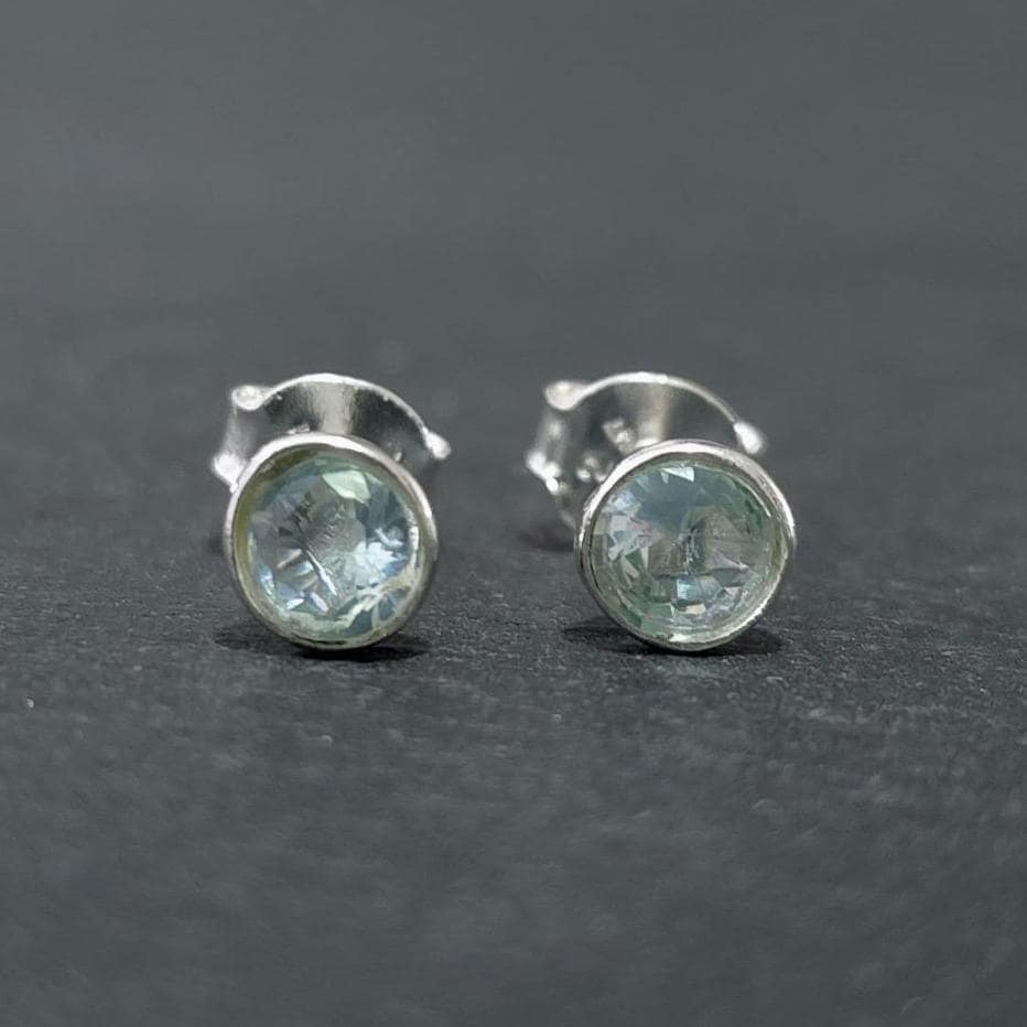 Dainty Round Blue Topaz Stud Earrings, 925 Sterling Silver, Stone Size 0.5cm - 5mm, November Birthstone, 4th Anniversary, Mistry Gems, S5BT