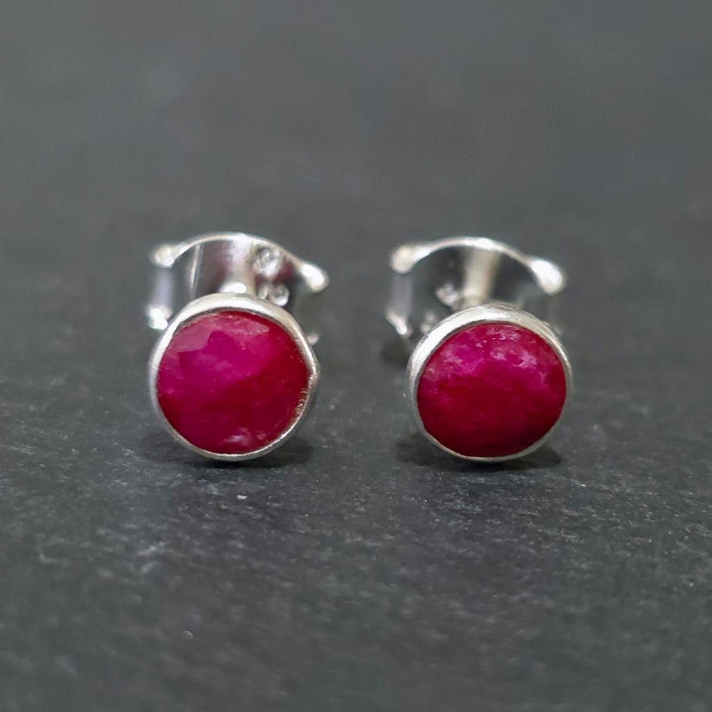 Dainty Round Ruby Stud Earrings, 925 Sterling Silver, Stone Size 0.5cm - 5mm, 15th Wedding Anniversary, July Birthstone, Mistry Gems, S5R