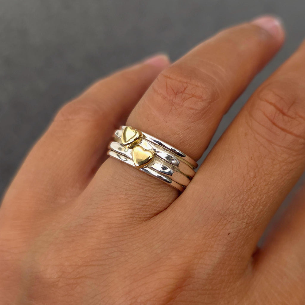 Slim Gold Heart Spinner Ring, 925 Sterling Silver & Brass, Stress Relief Ring for Women, SP69