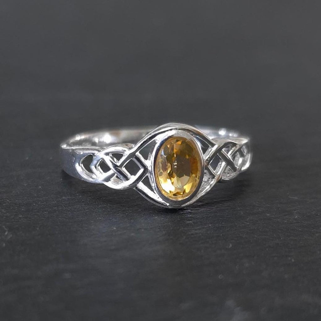 Unisex Celtic Knot Citrine Ring | 925 Sterling Silver, R33CIT