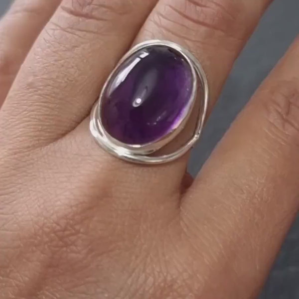 Large Oval Amethyst Ring, 20mm x 15mm 925 Sterling Silver Ring, Cocktail Ring, February Birthstone, Purple Gemstone, Mistry Gems, R80AL