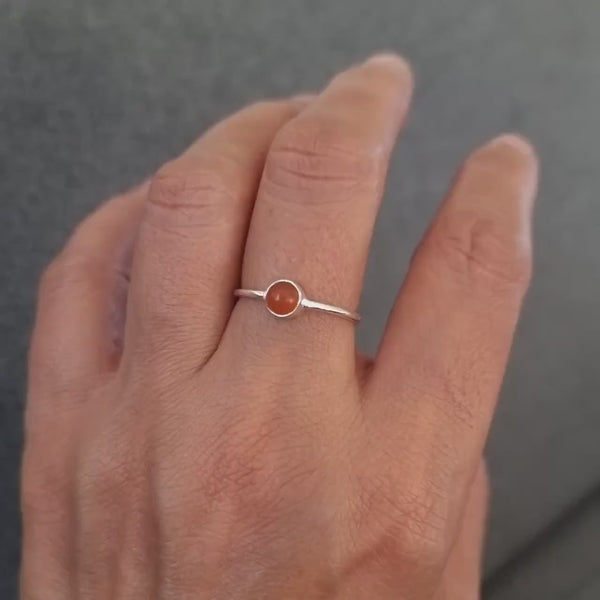 Modern 5mm Round Carnelian Ring, 925 Sterling Silver Stacking Ring, Bright Orange Gemstone Solitaire Anniversary Ring, Mistry Gems, R10CARN