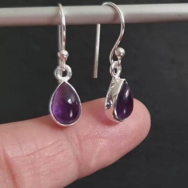 Small Amethyst Earrings, Teardrop 9mm x 7mm 925 Silver Earrings, Purple Gemstone, February Birthstone, 6th Anniversary, Mistry Gems, E5A