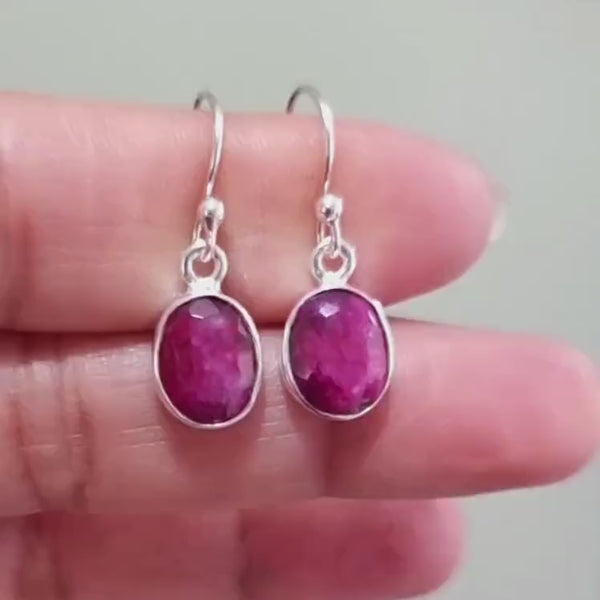 Small Oval Ruby Earrings, 10mm x 8mm  925 Sterling Silver Earrings, Magenta Pink Gemstone, July Birthstone, 40th Anniversary,Mistry Gems,E7R