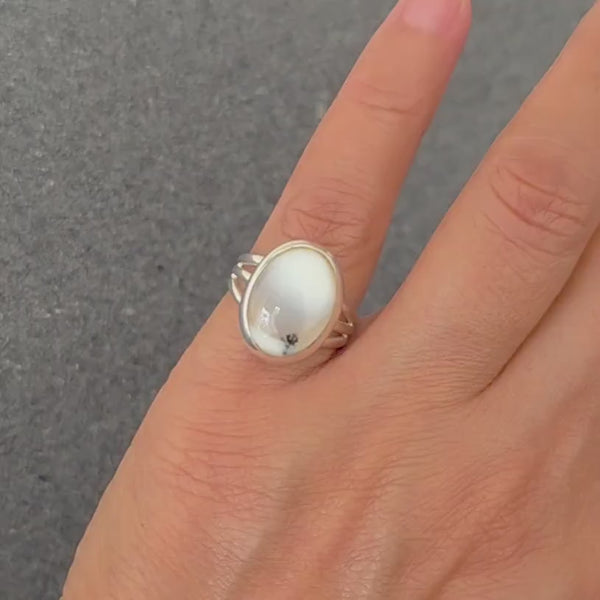 Small Oval Dendritic Opal Ring, 925 Sterling Silver, US 6 1/4 UK L1/2-M, Stone Size 1.5cm x 1.2cm, Merlinite Jewellery, Mistry Gems, R136