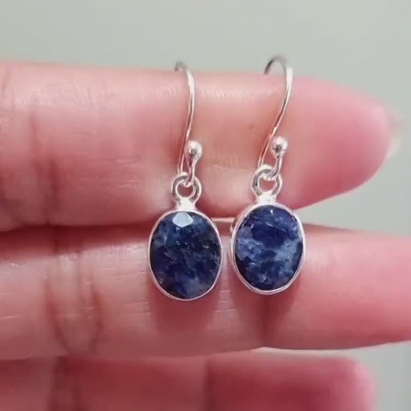 Small Oval Sapphire Dangle Earrings, 925 Sterling Silver, Stone 10mm x 8mm, Navy Blue Gemstone, September Birthday, Mistry Gems, E7S