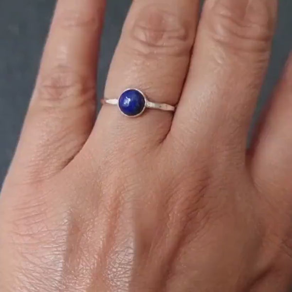 Lapis Lazuli Ring, 6mm Round Stone 925 Silver Stacking Ring, Solitaire Engagement Ring, September Birthday, Blue Gemstone, Mistry Gems,R11LL