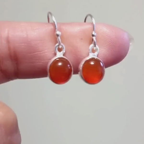 Small Round Carnelian Earrings, 925 Sterling Silver, Dangle Stone Size 8mm, Burnt Orange Gemstone Jewellery, Mistry Gems, E13CARN