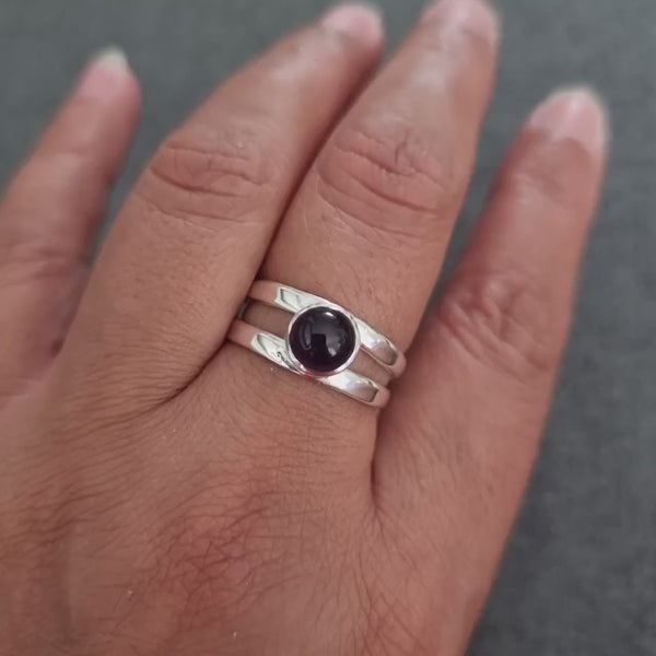 Round Amethyst Sterling Silver Ring, February Birthstone, Purple Gemstone Jewellery, 6th Anniversary, Rings Mens Women, Mistry Gems, R22A
