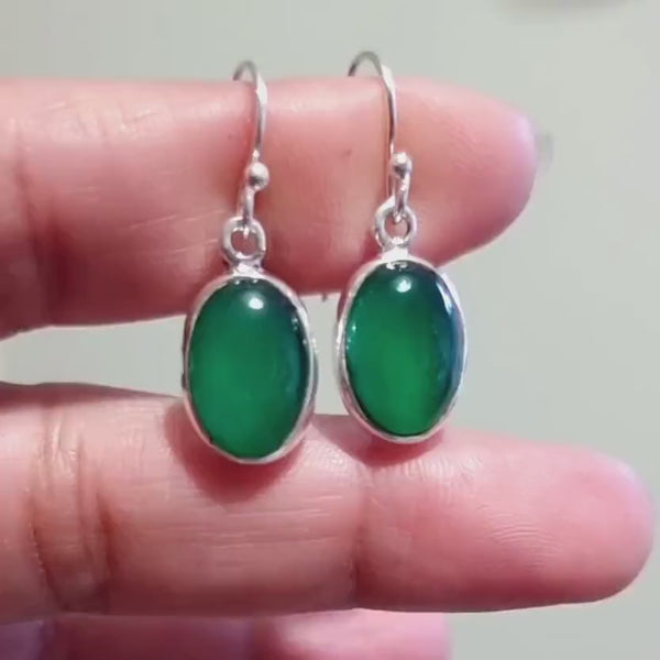 Large Oval Green Onyx Earrings, 925 Sterling Silver, Stone 14mm x 10mm, 7th Anniversary Celebration, Mothers Day Gift, Mistry Gems, E2GO