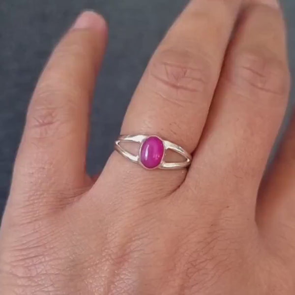 Modern HOT Pink Agate Sterling Silver Ring, Fuschia Bright Pink Gemstone, Unusual Engagement Ring, Mistry Gems, R3PAG
