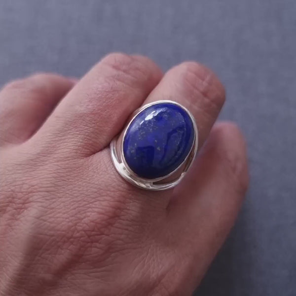 Large Oval Lapis Lazuli Ring, 20mm x 15mm, 925 Sterling Silver Cocktail Ring, Cobalt Blue Gemstone, 9th Anniversary, Mistry Gems, R80LL