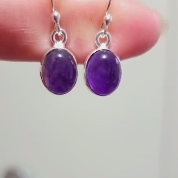 Small Amethyst Earrings, Oval 10mm x 8mm 925 Sterling Silver, Purple Gemstone, February Birthstone, 6th Anniversary, Mistry Gems, E7A