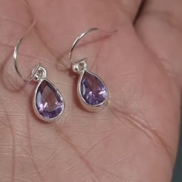 Facetted Amethyst Earrings, Small Teardrop 9mm x 6/7mm 925 Sterling Silver, Lilac Purple Gemstone, February Birthstone, Mistry Gems, E5AF