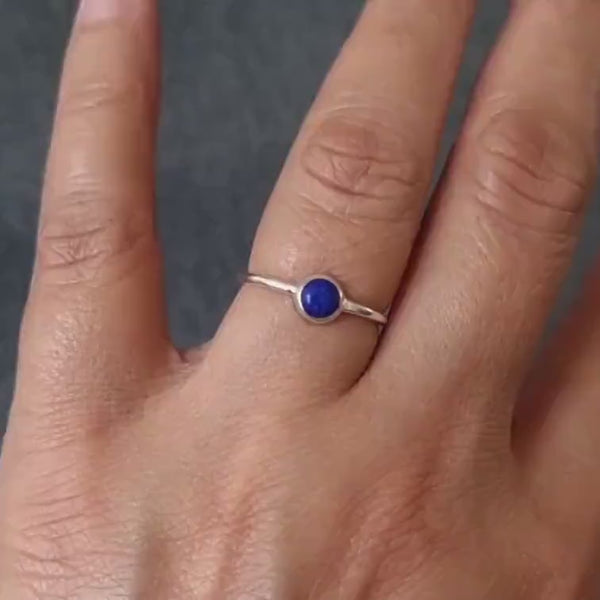 Lapis Lazuli Ring, 5mm Round Stone 925 Silver Stacking Ring, Solitaire Engagement Ring, September Birthday, Blue Gemstone, Mistry Gems,R10LL