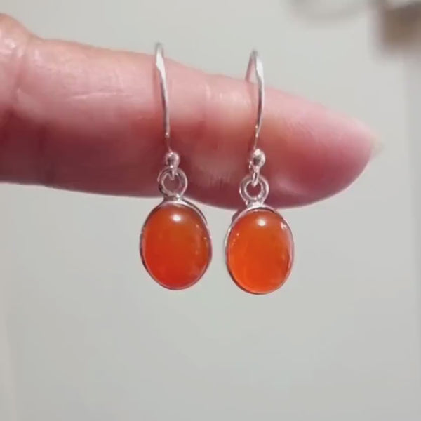 Small Oval Carnelian Earrings, Stone 10mmx 8mm, 925 Sterling Silver Dangle Earrings, Burnt Orange Gemstone Jewellery, Mistry Gems, E7CARN