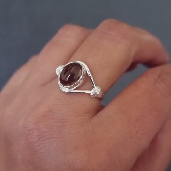 Cabochon Oval Smoky Quartz Ring, 925 Sterling Silver, Brown Gemstone, Solitaire Engagement Ring, Modern Everyday Ring,  Mistry Gems, R13SQ
