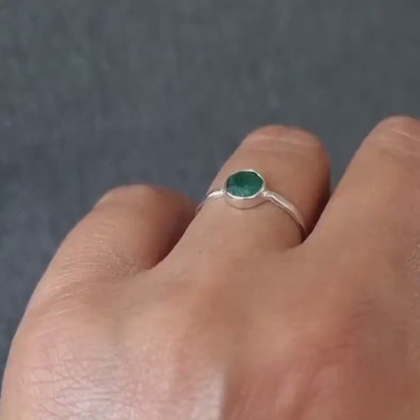 Emerald Ring, 6mm Round Stacking Ring, 925 Sterling Silver, May Birthstone, 20th, 35th Anniversary, Bottle Green Gemstone, Mistry Gems,R11EM