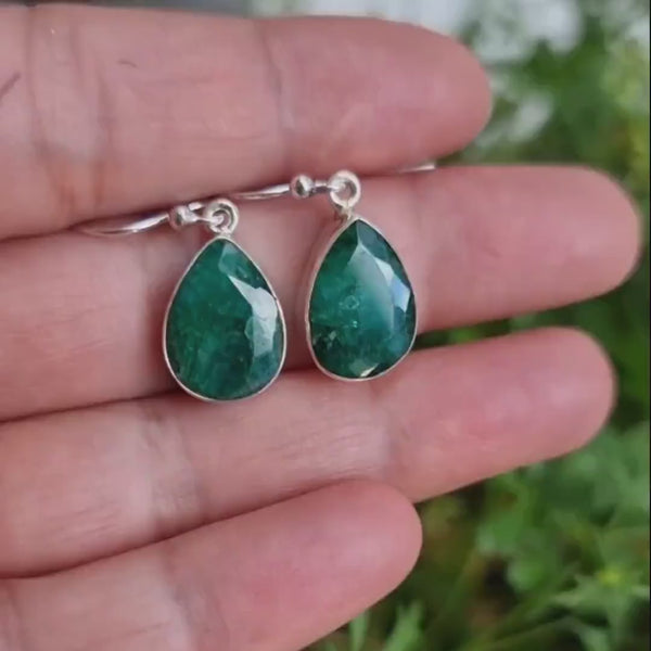 Emerald Earrings, Large Teardrop 14mm x 10mm 925 Silver Earrings, Green Gemstone, May Birthstone, 20th Anniversary, Mistry Gems, E11EM