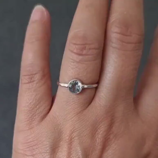 Blue Topaz Ring, Round Gemstone Silver Stacking Ring, Solitaire Ring, Engagement Ring, November Birthstone, Blue Gemstone, Mistry Gems,R11BT