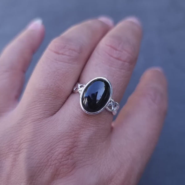 Black Onyx Celtic Weave 925 Sterling Silver Ring, Boho Thumb Ring, Black Gemstone, 7th Anniversary, Statement Ring, Mistry Gems, R1O