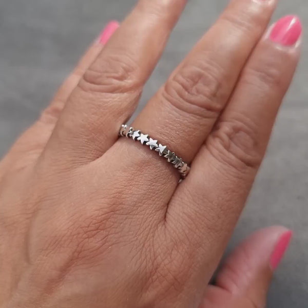 Star Ring, 925 Silver Celestial Ring, 925 Sterling Silver, Narrow Thumb Ring, Plain Silver Band, Boho Ring, Stars & Stripes, Mistry Gems,R20