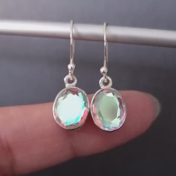 Mystic Mercury Mist Topaz Earrings, 10mm x 8mm Facetted Oval 925 Sterling Silver Earrings, Rainbow Wedding Jewellery, Mistry Gems, FQZE1
