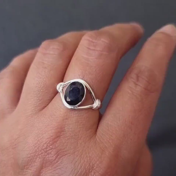 Stylish Small Oval Sapphire Ring, 925 Sterling Silver, September Birthstone, 5th Anniversary, Navy Gemstone Solitaire Ring, Mistry Gems,R13S