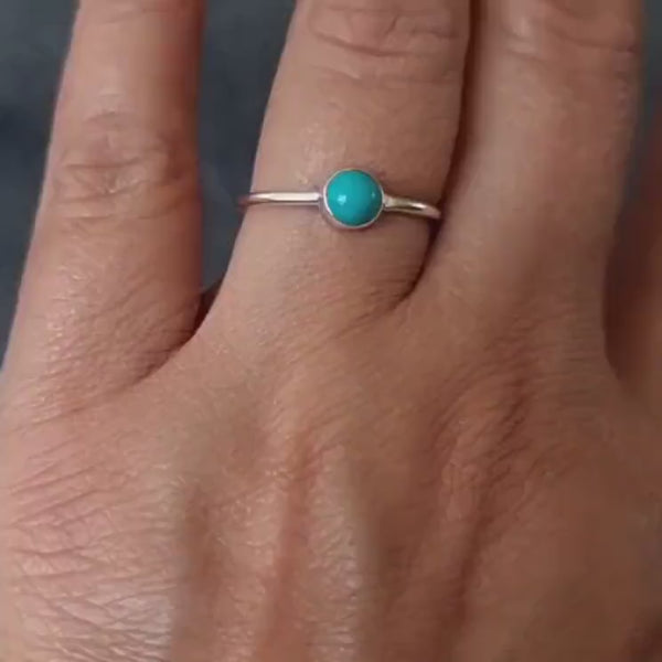 Turquoise Ring, 5mm Round Stacking Ring, 925 Silver Solitaire Ring, Engagement Ring, December Birthstone, Blue Gemstone, Mistry Gems, R10T5
