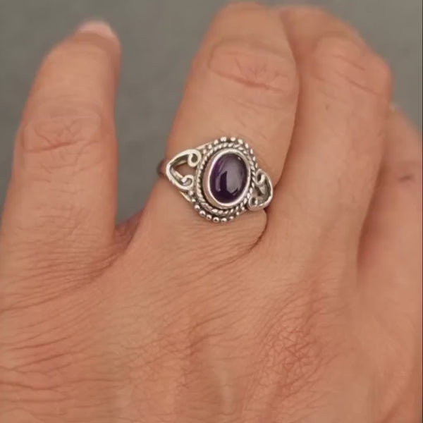 Boho Amethyst Ring, 925 Sterling Silver Ring, February Birthstone, 6th Anniversary, Unusual Rings, Purple Statement Rings, Mistry Gems, R76A