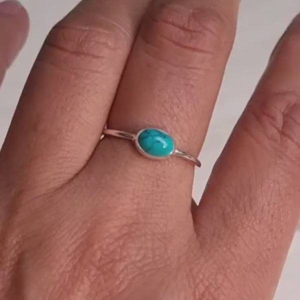 Dainty Turquoise Ring, Horizontal Oval Stacking Ring, 925 Sterling Silver, December Birthstone, Blue Gemstone, Engagement, Mistry Gems,R151T