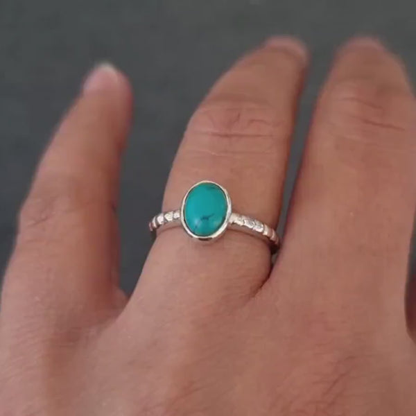 Dainty Turquoise Ring, Oval 925 Silver Rings, Solitaire Ring, December Birthstone, Blue Gemstone, Stacking Ring, Mistry Gems, R150T