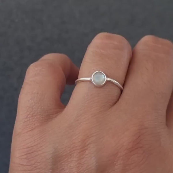 Dainty Round 5mm Facetted Moonstone Ring, Gemstone Stacking Ring, 925 Sterling Silver, Engagement Ring, June Birthstone, Mistry Gems, R10MF