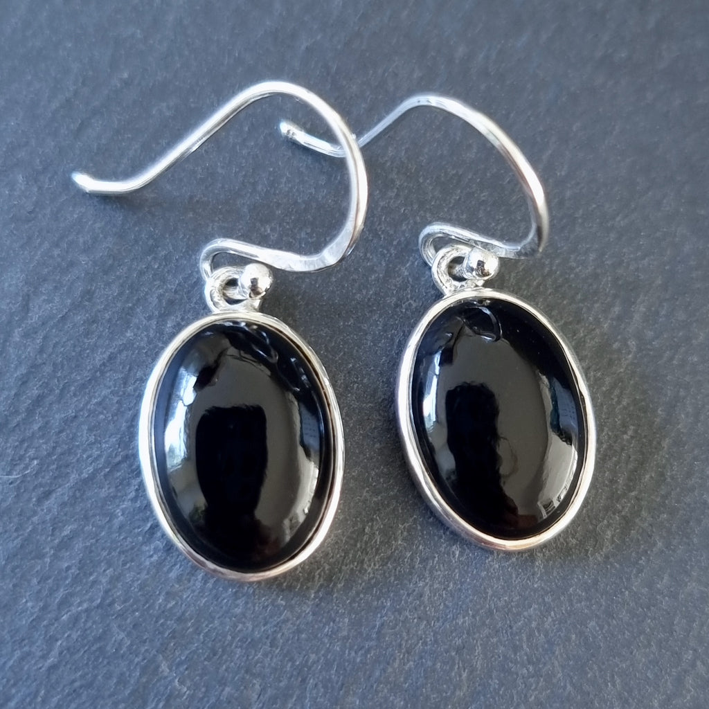Large Oval Black Onyx Earrings, 925 Sterling Silver, E2O