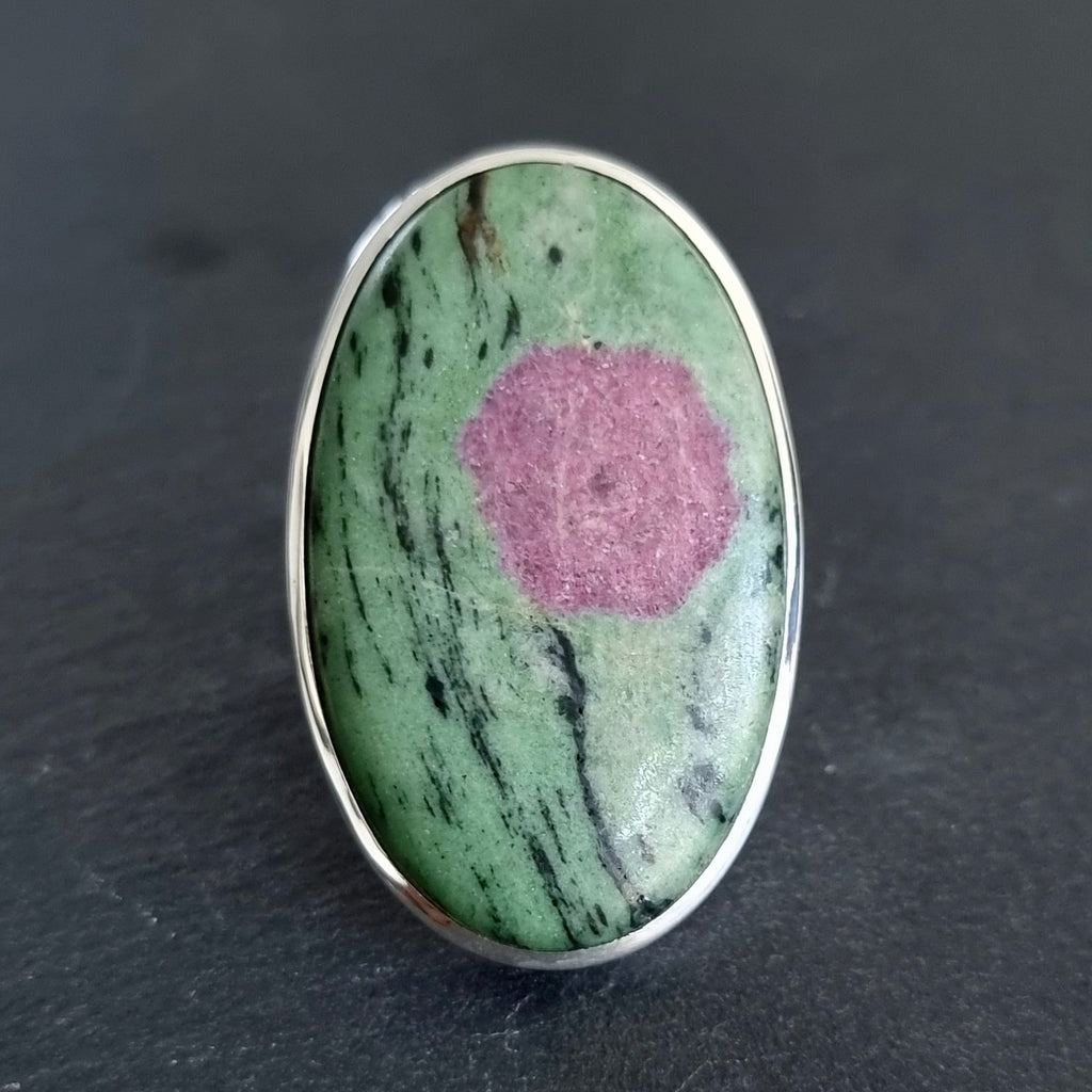 Natural Ruby Zoisite Oval Adjustable 925 Sterling Silver Ring, R220