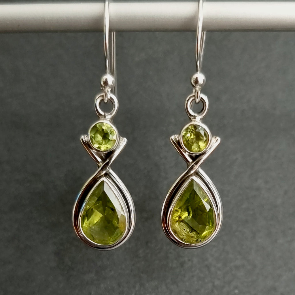 Peridot Facetted Teardrop Two Stone 925 Silver Earrings, E1PER