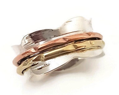 Two Tone Wavy 925 Silver Spinner Ring, SP29