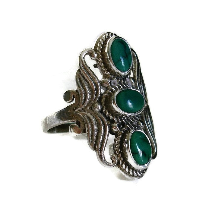 Boho Turquoise Ring, Long 925 Silver Ring, Forefinger Ring, December Birthstone, Boho Ring, Turquoise Jewelry, Thumb Ring, Mistry Gems, R27T