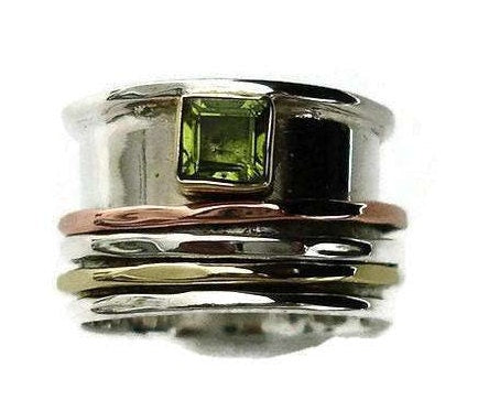 Peridot Spinner Ring - Wide Multimetal Brass Silver Copper, SP57P