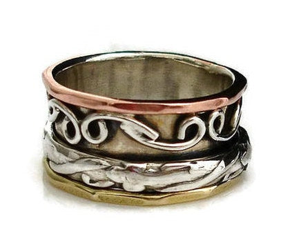 Multimetal Spinning Ring Wide 925 Silver, Brass, Copper, SP61