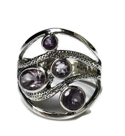 Amethyst Multistone 925 Silver Ring, R46A