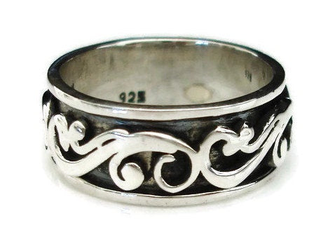 Scroll Spinner Ring Oxidised 925 Sterling Silver, SP21