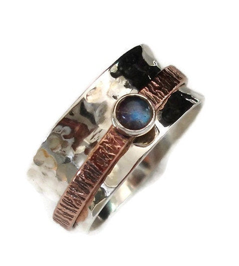 Labradorite Spinner Ring Two Tone Copper 925 Silver, SP76CLAB