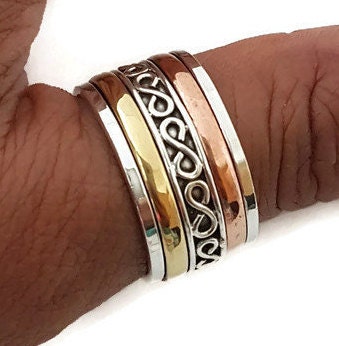Unisex Infinity Multi Metal Spinner Ring, 925 Sterling Silver, Copper, Brass, SP35