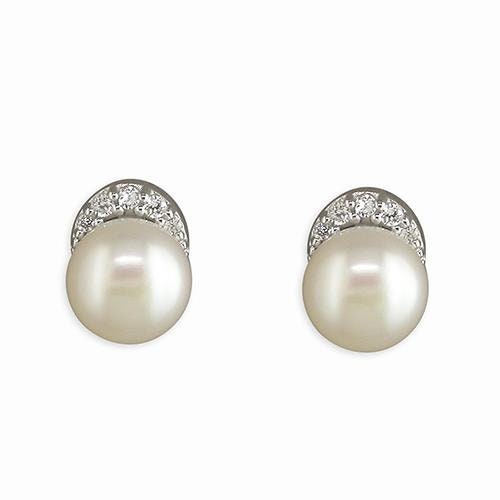 Freshwater Pearl CZ Silver Studs Earrings, R9071
