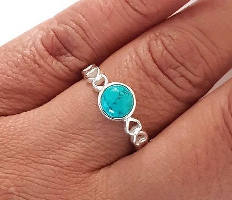 Turquoise Heart Detail 925 Silver Ring, R50T